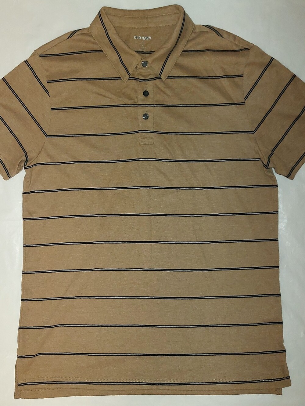 Old Navy Men's Beige Polo with Black Stripes Golf Shirt